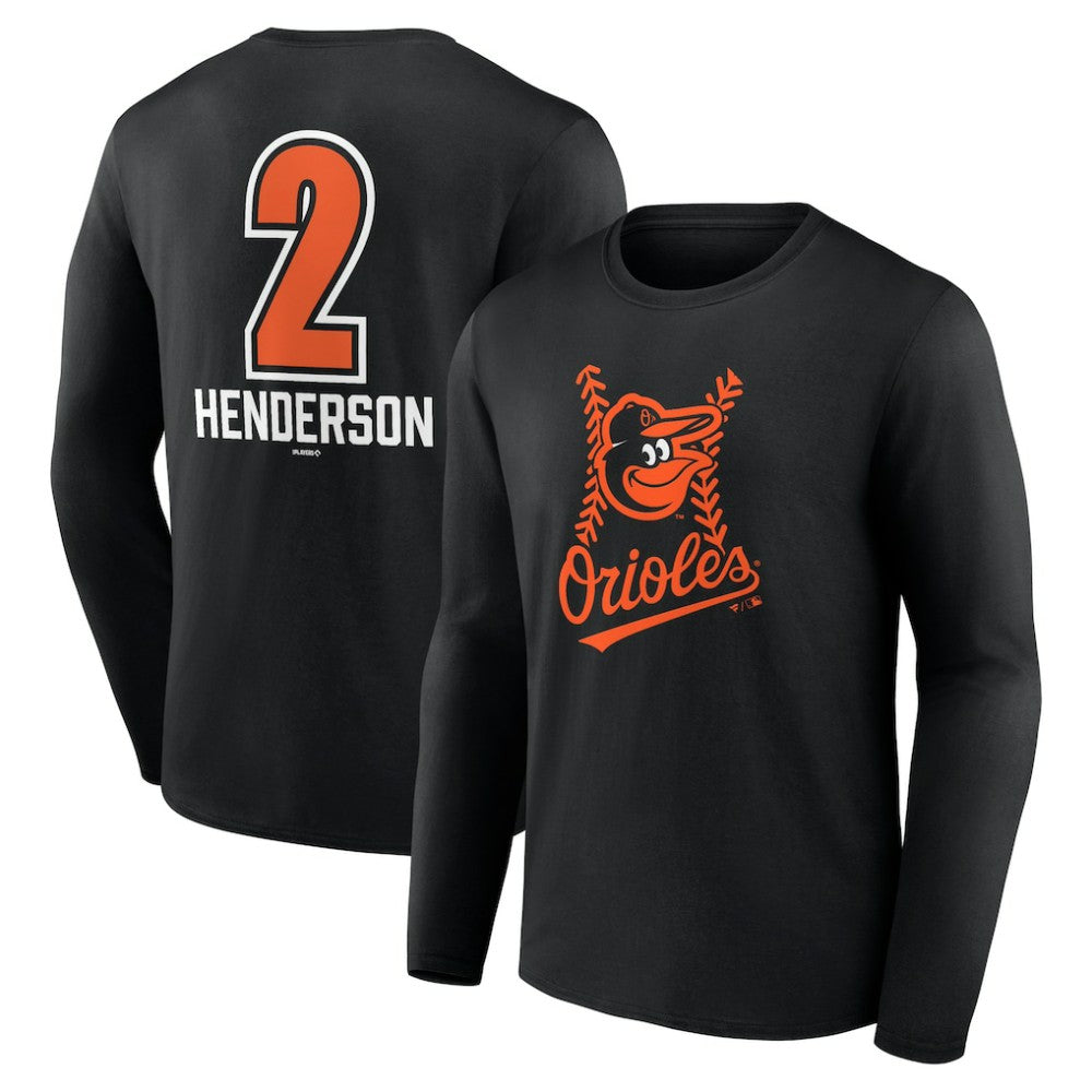 Gunnar Henderson Baltimore Orioles Fastball Player Name & Number Long Sleeve T-Shirt - Black T-shirts