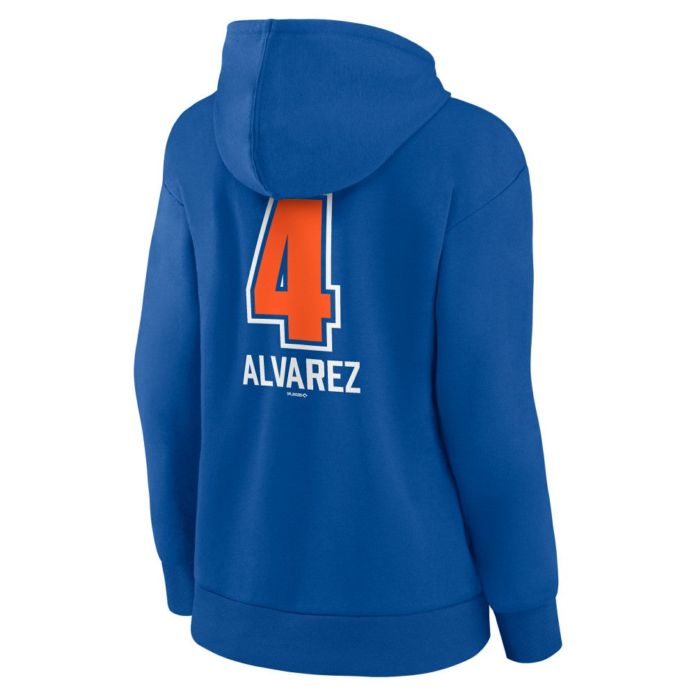 Francisco Alvarez New York Mets Women's Fastball Player Name & Number Pullover Hoodie - Royal Hoodies