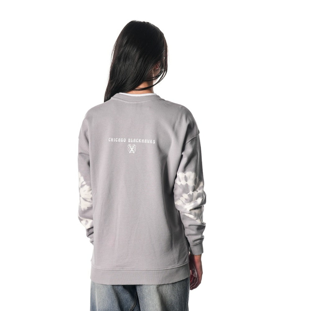 Chicago Blackhawks The Wild Collective Unisex Tie-Dye Double Collar Pullover Sweatshirt - Gray | US 201271293