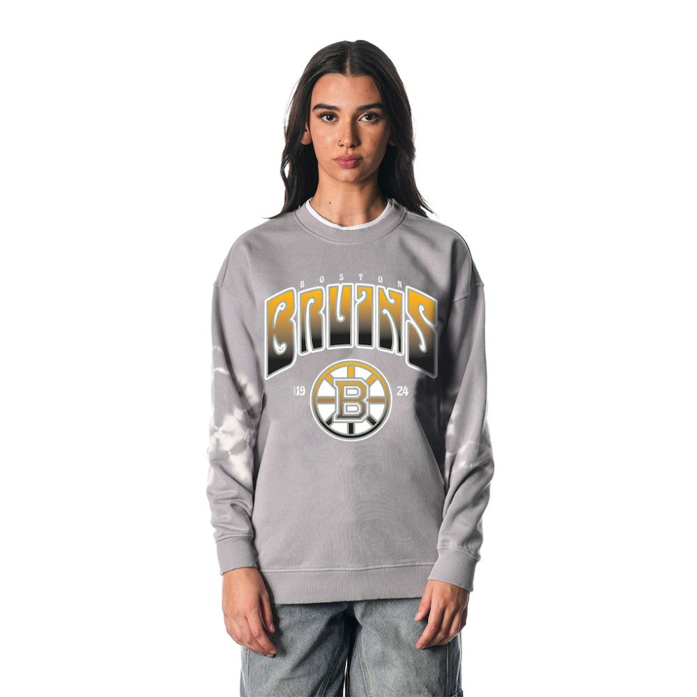 Boston Bruins The Wild Collective Unisex Tie-Dye Double Collar Pullover Sweatshirt - Gray | US 201271295
