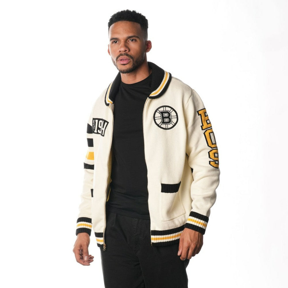 Boston Bruins The Wild Collective Unisex Jacquard Full-Zip Sweater - Cream | US 201271306
