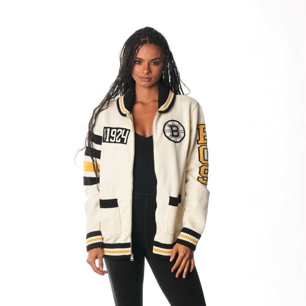 Boston Bruins The Wild Collective Unisex Jacquard Full-Zip Sweater - Cream | US 201271306