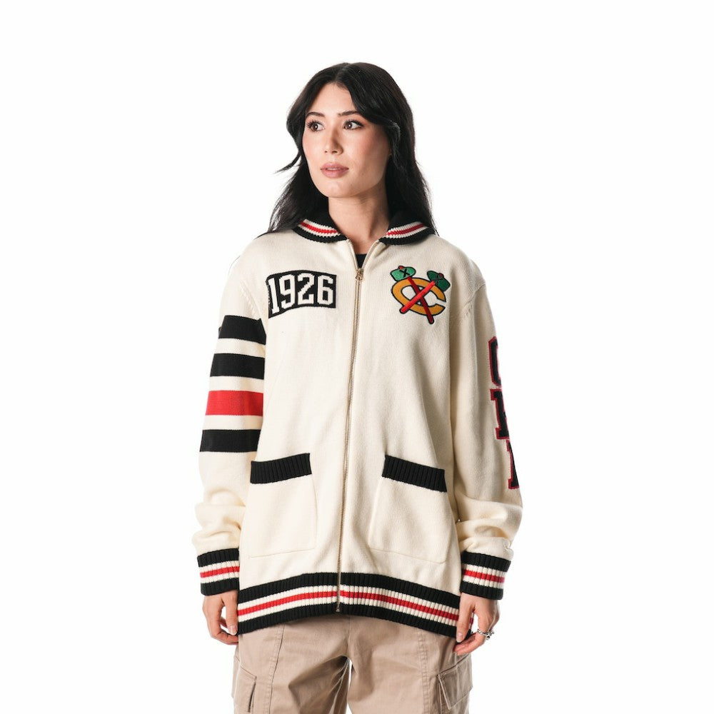 Chicago Blackhawks The Wild Collective Unisex Jacquard Full-Zip Sweater - Cream | US 201271308