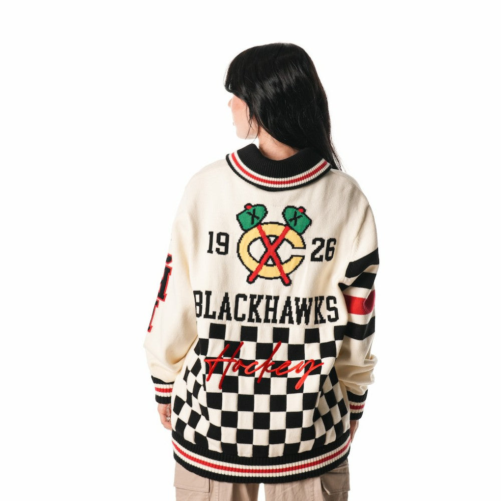 Chicago Blackhawks The Wild Collective Unisex Jacquard Full-Zip Sweater - Cream | US 201271308