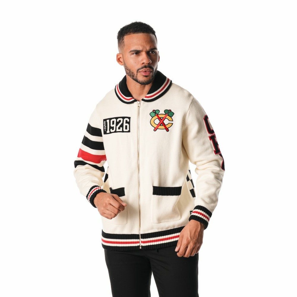 Chicago Blackhawks The Wild Collective Unisex Jacquard Full-Zip Sweater - Cream | US 201271308
