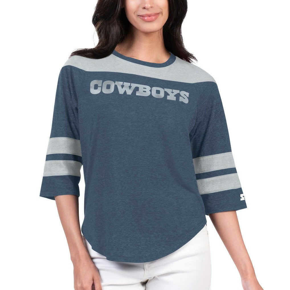 Dallas Cowboys Starter Women's Fullback Tri-Blend 3/4-Sleeve T-Shirt - Navy T-shirts