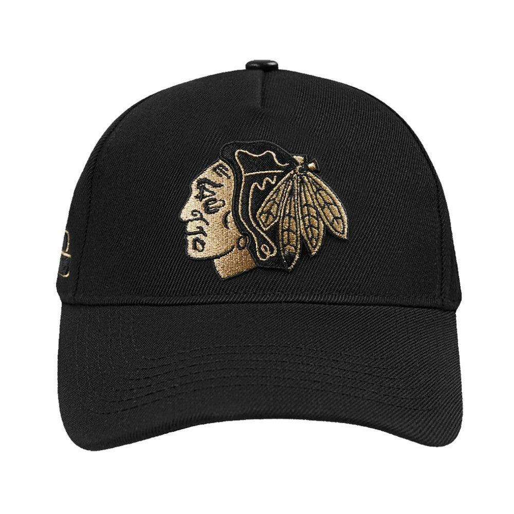 Chicago Blackhawks Pro Standard Metallic Logo Pinch Front Adjustable Hat - Black | US 201274353