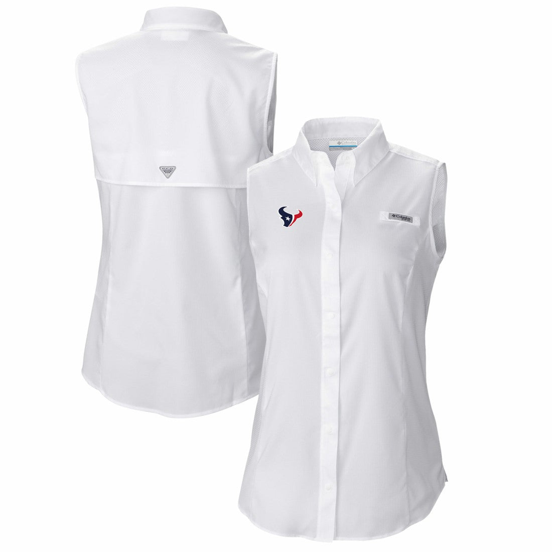 Houston Texans Women's PFG Tamiami Omni-Shade Sleeveless Button-Up Shirt - White