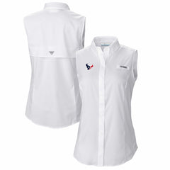 Houston Texans Women's PFG Tamiami Omni-Shade Sleeveless Button-Up Shirt - White