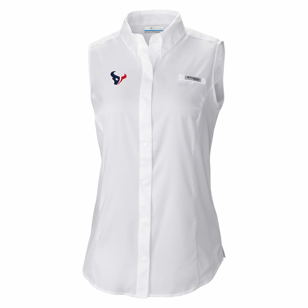 Houston Texans Women's PFG Tamiami Omni-Shade Sleeveless Button-Up Shirt - White