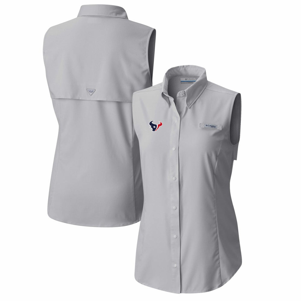 Houston Texans Women's PFG Tamiami Omni-Shade Sleeveless Button-Up Shirt - Gray