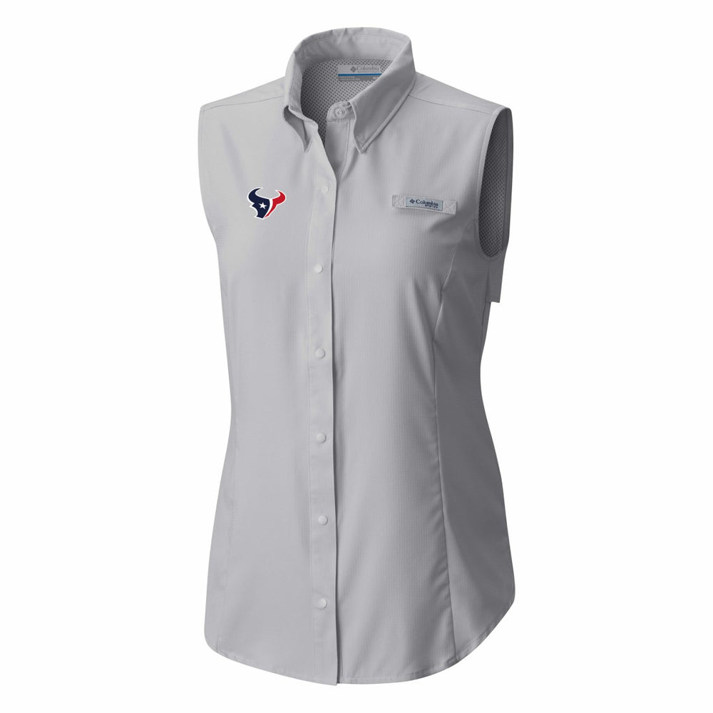 Houston Texans Women's PFG Tamiami Omni-Shade Sleeveless Button-Up Shirt - Gray