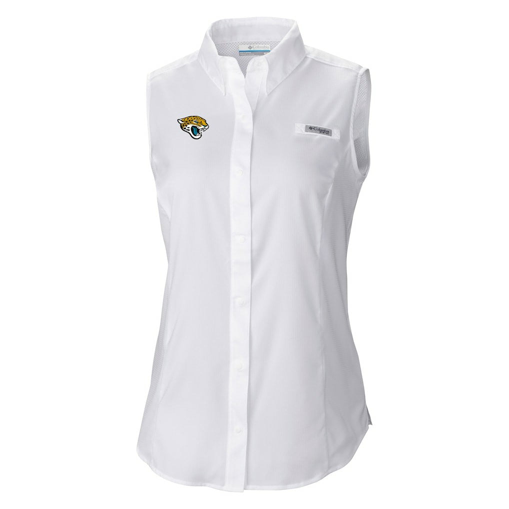 Jacksonville Jaguars Women's PFG Tamiami Omni-Shade Sleeveless Button-Up Shirt - White