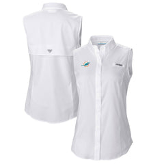 Miami Dolphins Women's PFG Tamiami Omni-Shade Sleeveless Button-Up Shirt - White