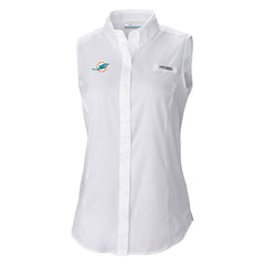 Miami Dolphins Women's PFG Tamiami Omni-Shade Sleeveless Button-Up Shirt - White