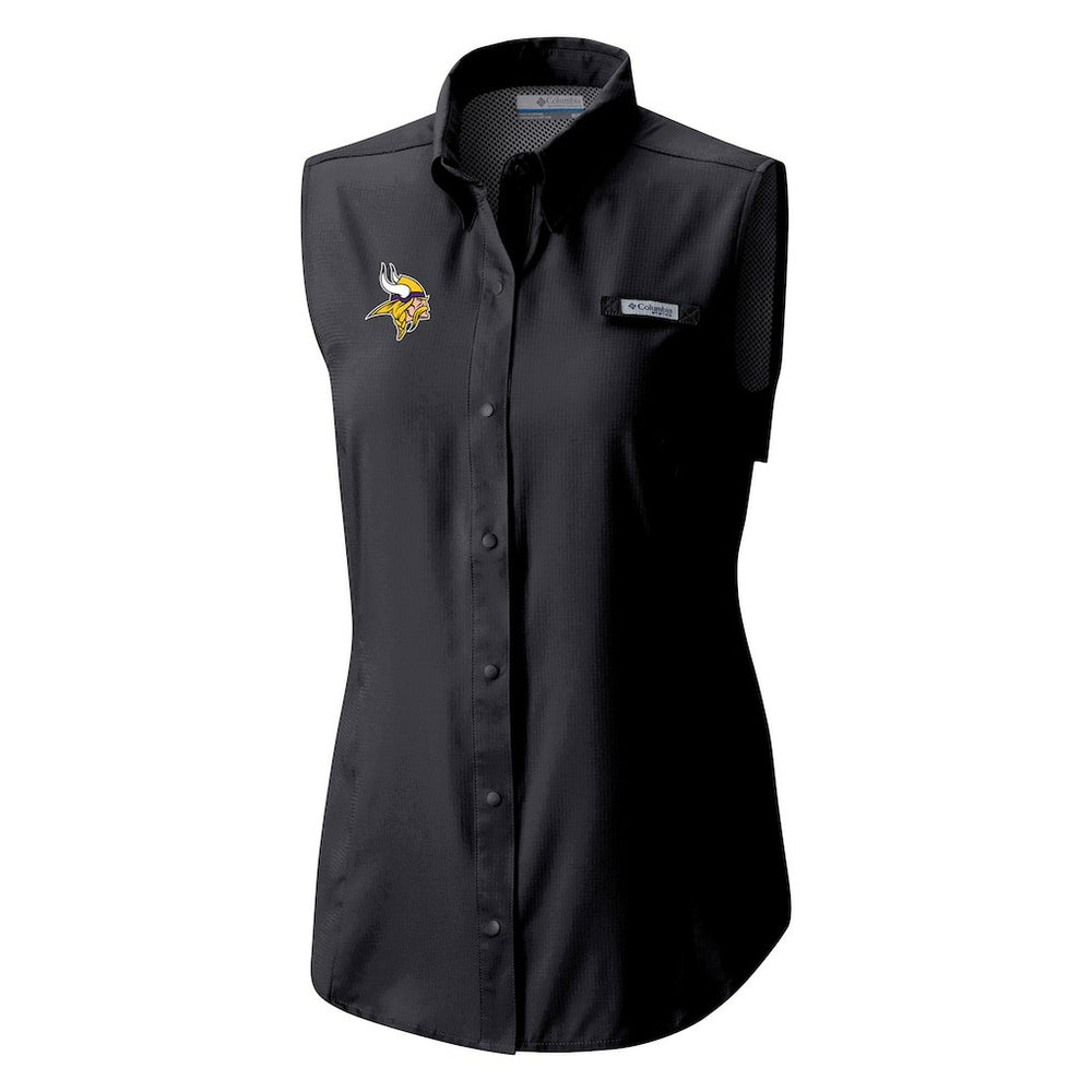 Minnesota Vikings Women's PFG Tamiami Omni-Shade Sleeveless Button-Up Shirt - Black