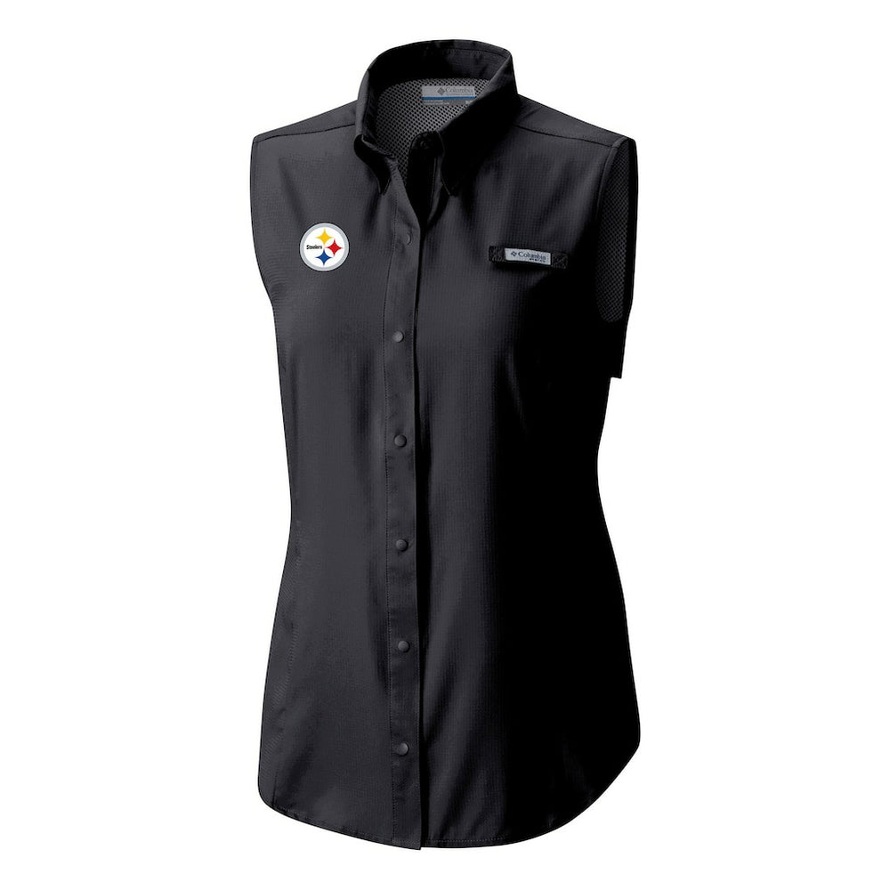 Pittsburgh Steelers Women's PFG Tamiami Omni-Shade Sleeveless Button-Up Shirt - Black