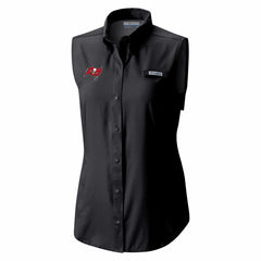 Tampa Bay Buccaneers Women's PFG Tamiami Omni-Shade Sleeveless Button-Up Shirt - Black