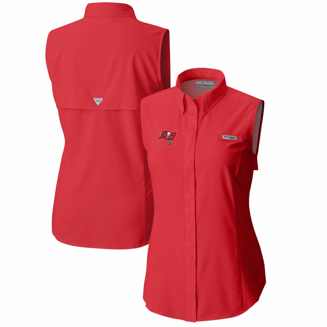 Tampa Bay Buccaneers Women's PFG Tamiami Omni-Shade Sleeveless Button-Up Shirt - Red