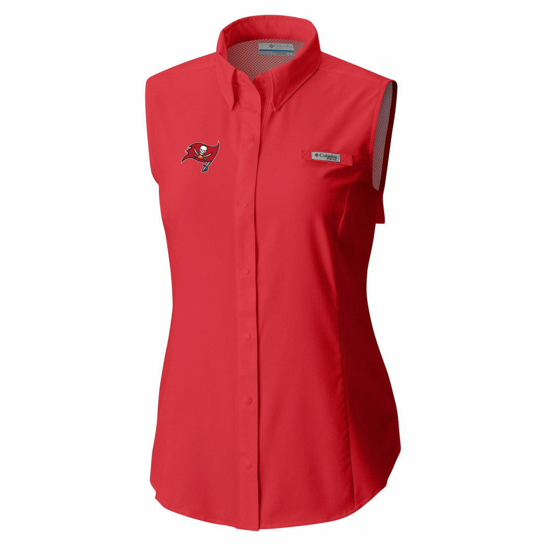Tampa Bay Buccaneers Women's PFG Tamiami Omni-Shade Sleeveless Button-Up Shirt - Red