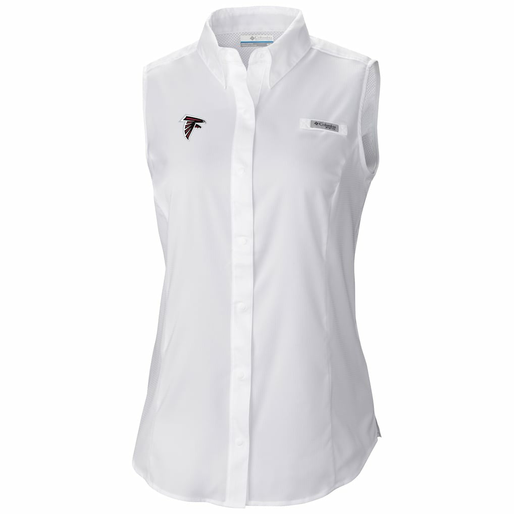 Atlanta Falcons Women's PFG Tamiami Omni-Shade Sleeveless Button-Up Shirt - White