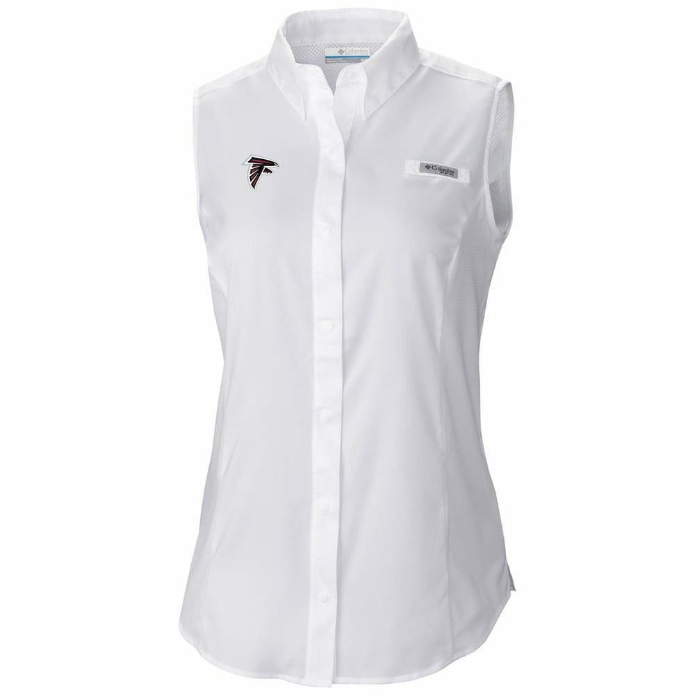 Atlanta Falcons Women's PFG Tamiami Omni-Shade Sleeveless Button-Up Shirt - White