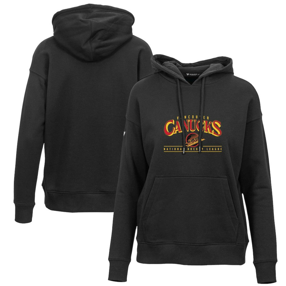 Vancouver Canucks Levelwear Women's Retro Adorn Spellout Pullover Hoodie - Black | US 201275451