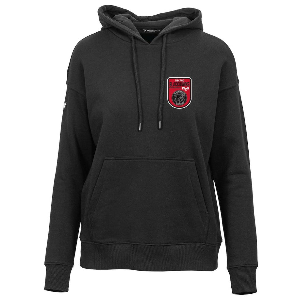 Chicago Blackhawks Levelwear Women's Retro Adorn Pullover Hoodie - Black | US 201275476