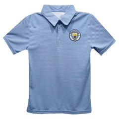 Manchester City Vive La Fete Youth Pencil Stripe Polo Sky Blue