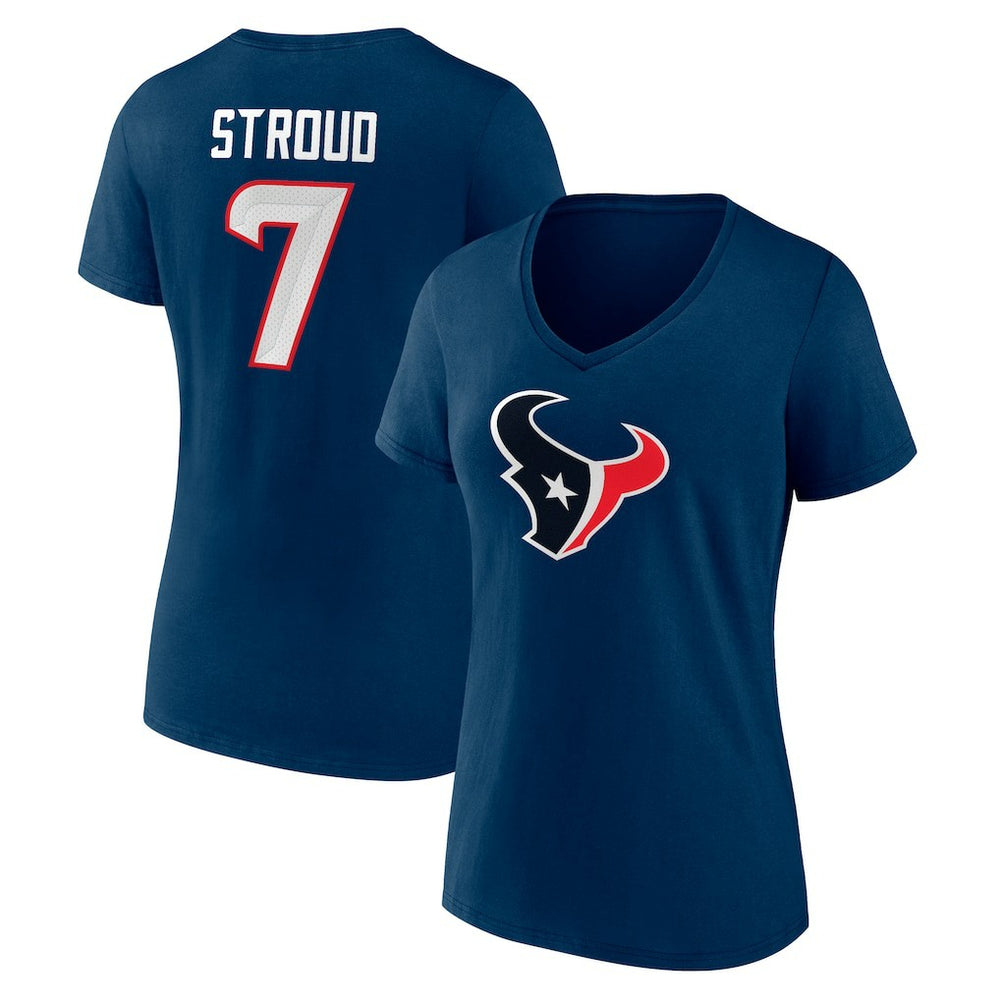 C.J. Stroud Houston Texans Women's Icon Player Name & Number V-Neck T-Shirt - Navy T-shirts