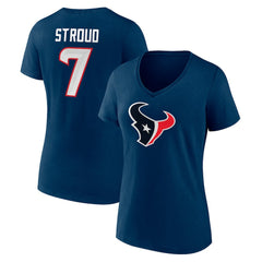 C.J. Stroud Houston Texans Women's Icon Player Name & Number V-Neck T-Shirt - Navy T-shirts