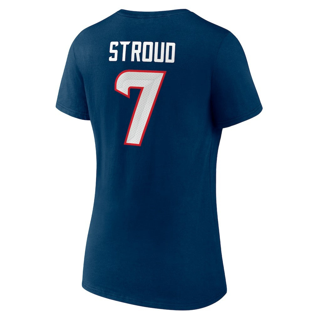 C.J. Stroud Houston Texans Women's Icon Player Name & Number V-Neck T-Shirt - Navy T-shirts