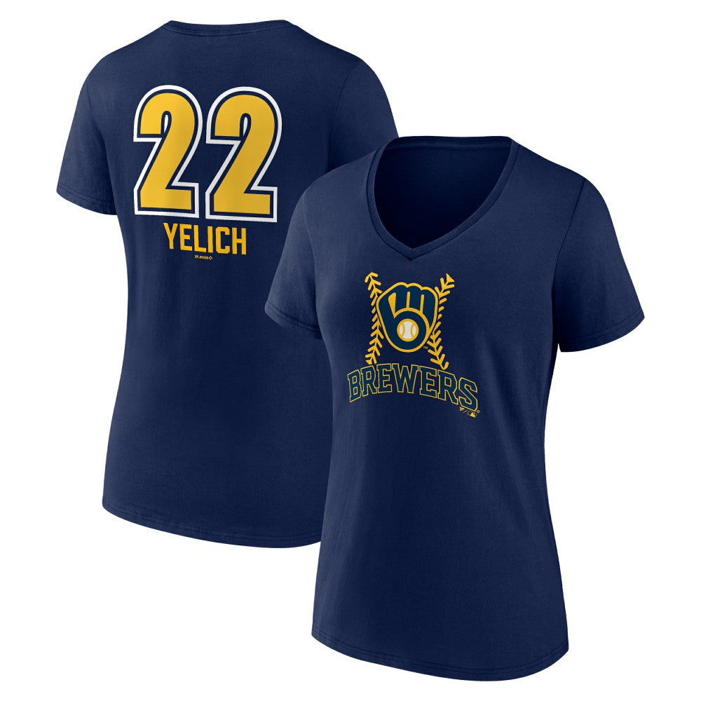 Christian Yelich Milwaukee Brewers Women's Name & Number Fastball V-Neck T-Shirt - Navy T-shirts