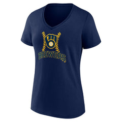 Christian Yelich Milwaukee Brewers Women's Name & Number Fastball V-Neck T-Shirt - Navy T-shirts