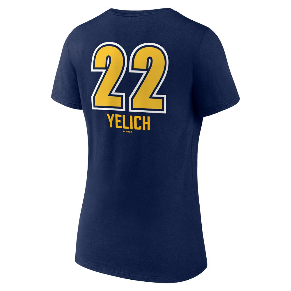 Christian Yelich Milwaukee Brewers Women's Name & Number Fastball V-Neck T-Shirt - Navy T-shirts