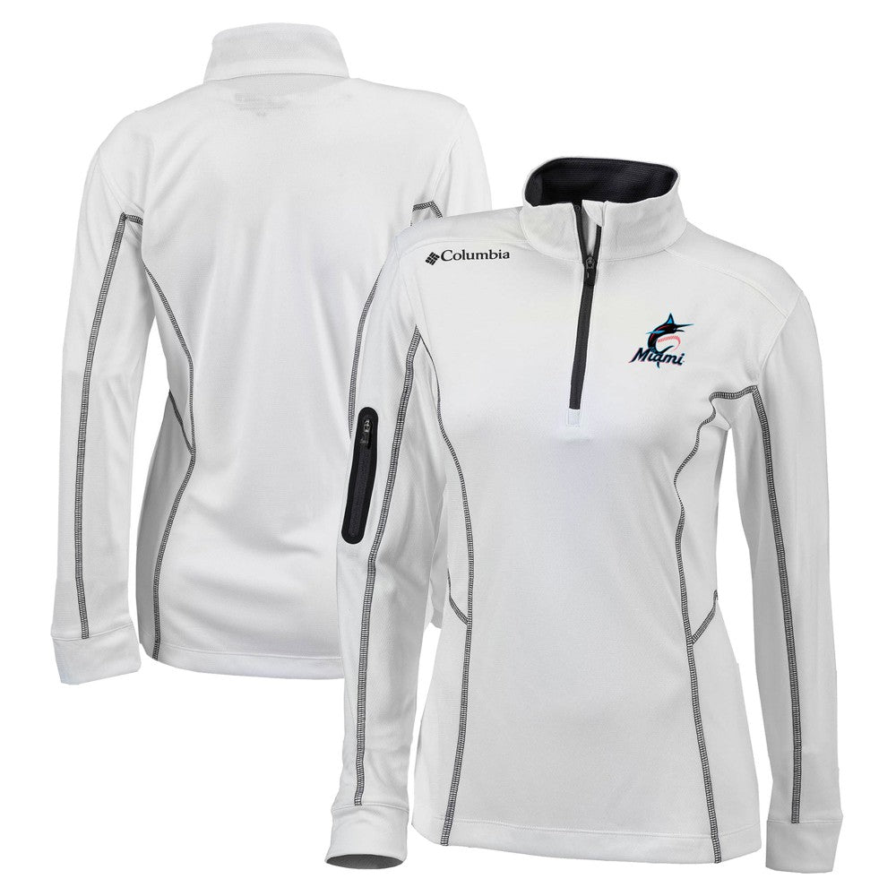Miami Marlins Columbia Women's Omni-Wick Shotgun Quarter-Zip Pullover Top - White Pullover