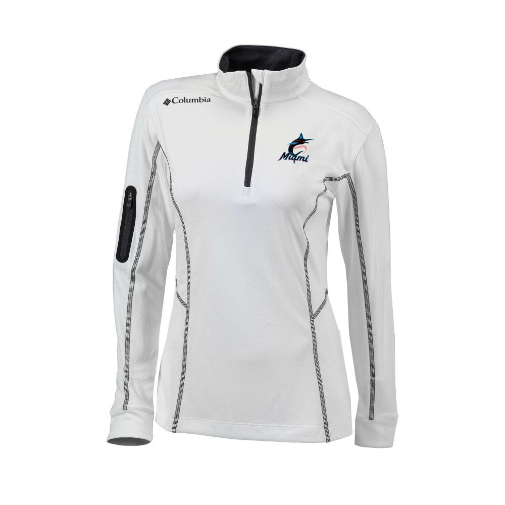 Miami Marlins Columbia Women's Omni-Wick Shotgun Quarter-Zip Pullover Top - White Pullover