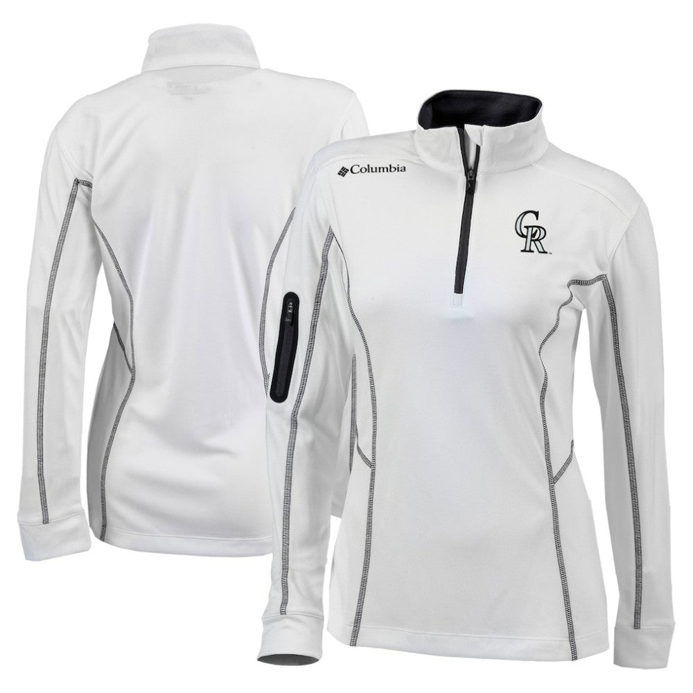 Colorado Rockies Columbia Women's Omni-Wick Shotgun Quarter-Zip Pullover Top - White Pullover