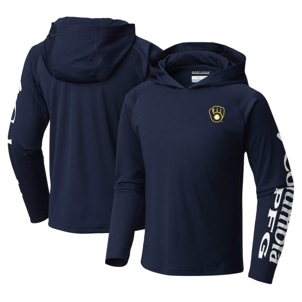 Milwaukee Brewers Columbia Youth Terminal Tackle Long Sleeve Hoodie T-Shirt - Navy Hoodies