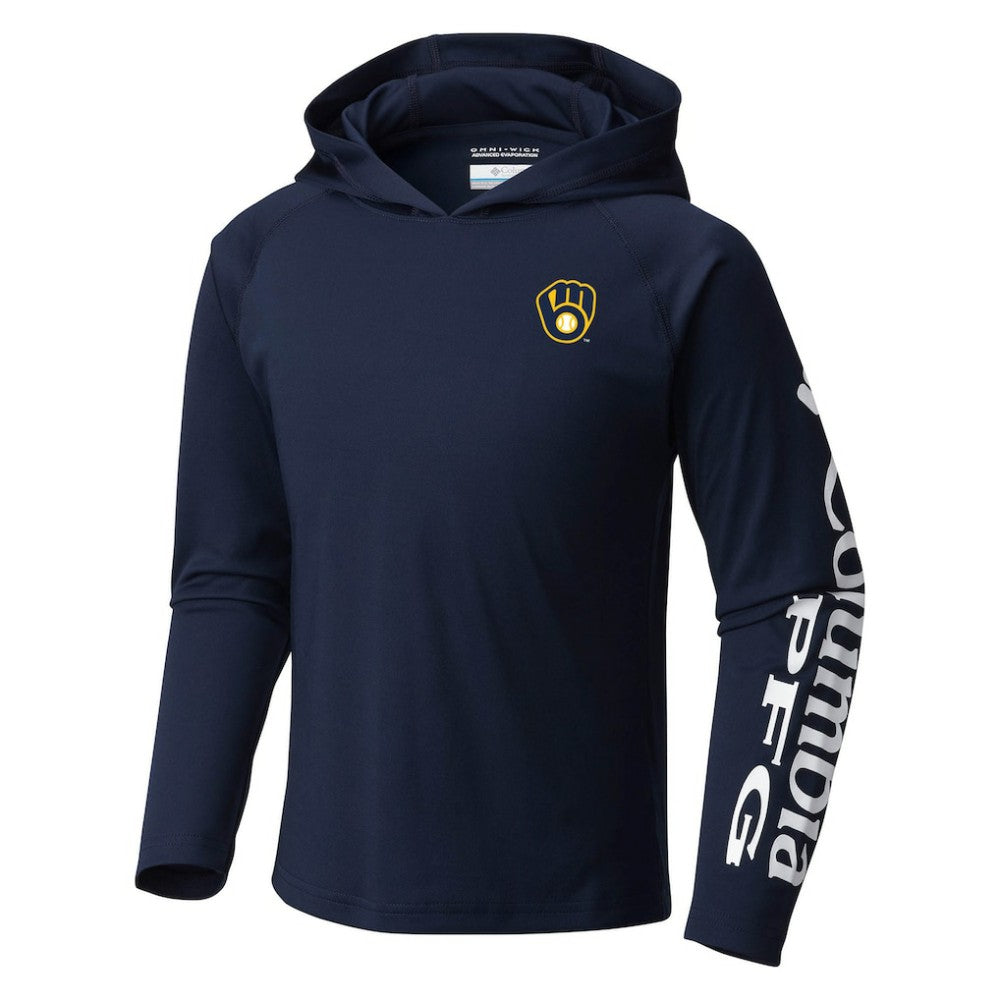 Milwaukee Brewers Columbia Youth Terminal Tackle Long Sleeve Hoodie T-Shirt - Navy Hoodies