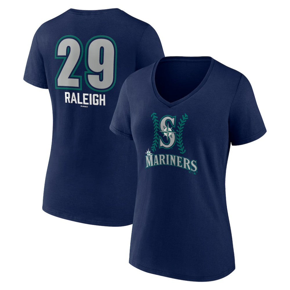 Cal Raleigh Seattle Mariners Women's Name & Number Fastball V-Neck T-Shirt - Navy T-shirts