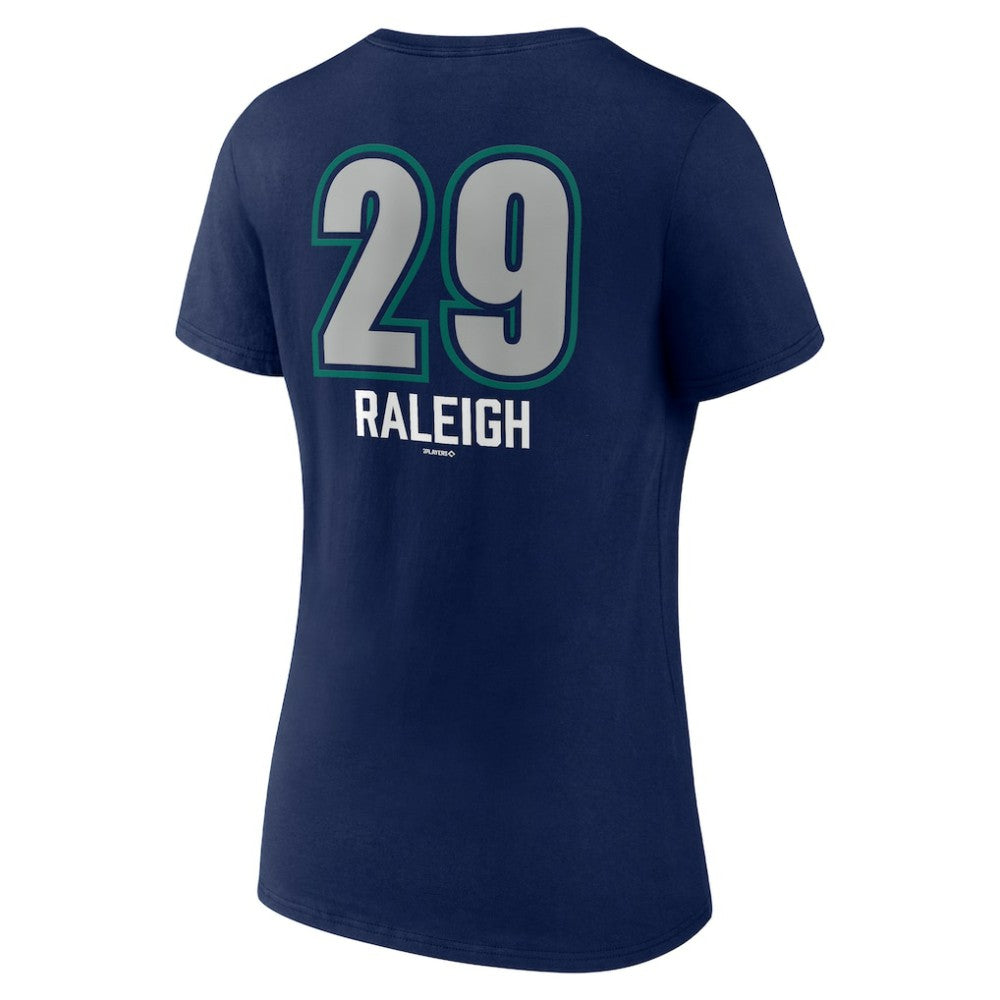 Cal Raleigh Seattle Mariners Women's Name & Number Fastball V-Neck T-Shirt - Navy T-shirts