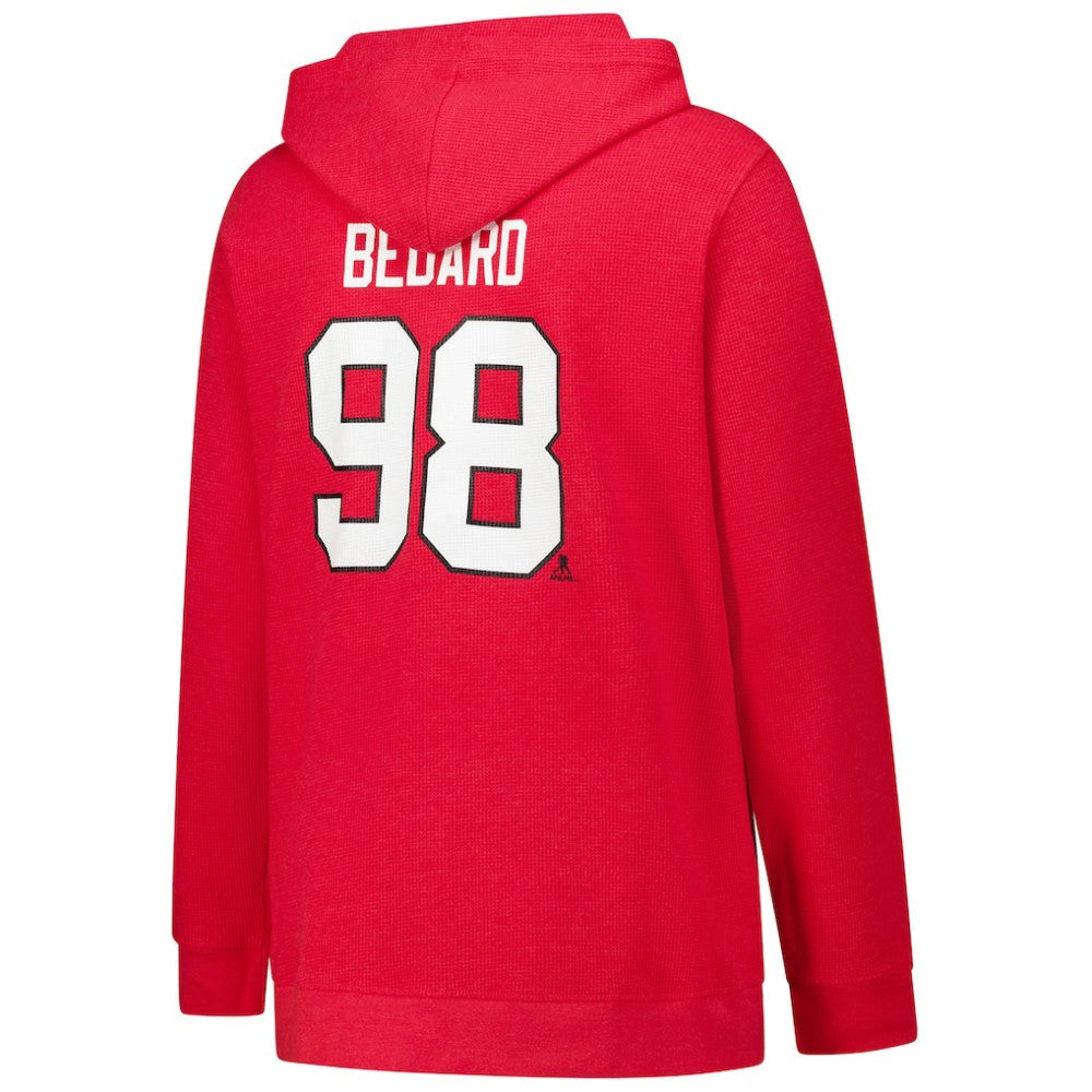 Connor Bedard Chicago Blackhawks Profile Women's Plus Size Name & Number Thermal Pullover Hoodie - Red | US 201279781
