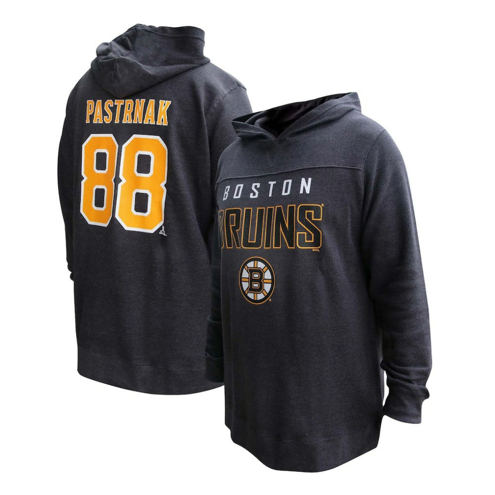 David Pastrnak Boston Bruins Profile Women's Plus Size Name & Number Thermal Pullover Hoodie - Black | US 201279782