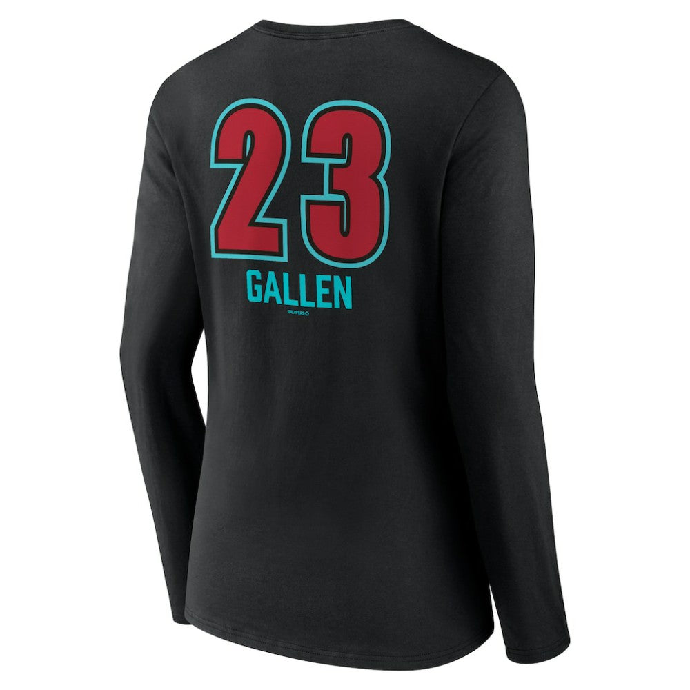Zac Gallen Arizona Diamondbacks Women's Name & Number Fastball V-Neck Long Sleeve T-Shirt - Black T-shirts