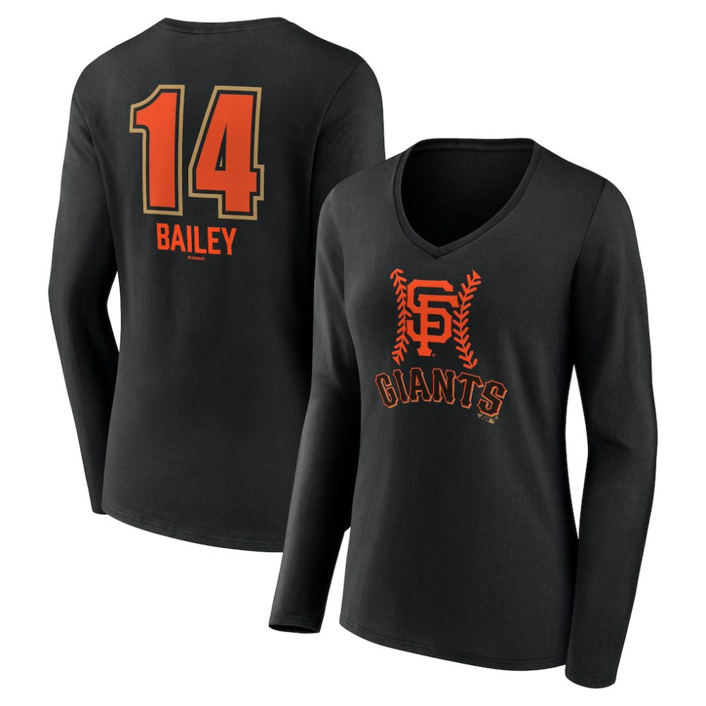 Patrick Bailey San Francisco Giants Women's Name & Number Fastball V-Neck Long Sleeve T-Shirt - Black T-shirts