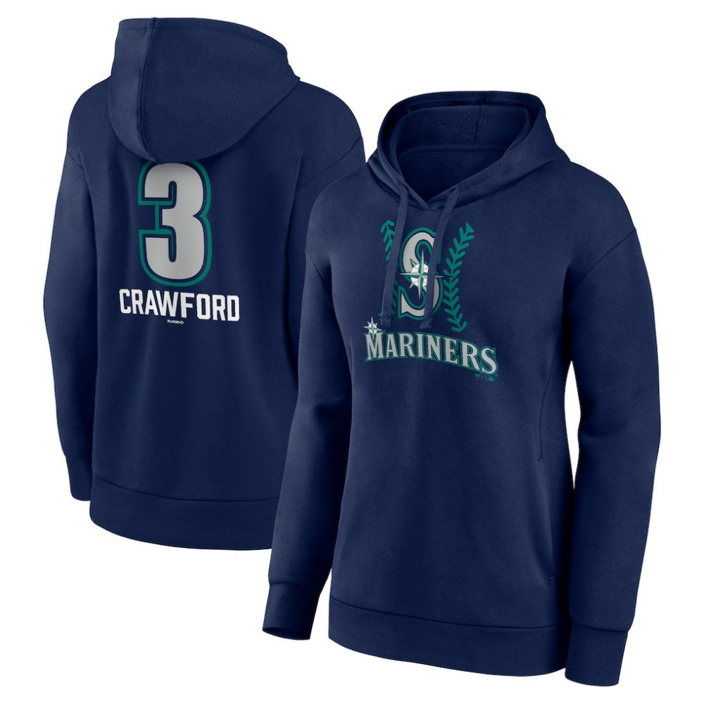 J.P. Crawford Seattle Mariners Women's Name & Number Fastball Pullover Hoodie - Navy Hoodies