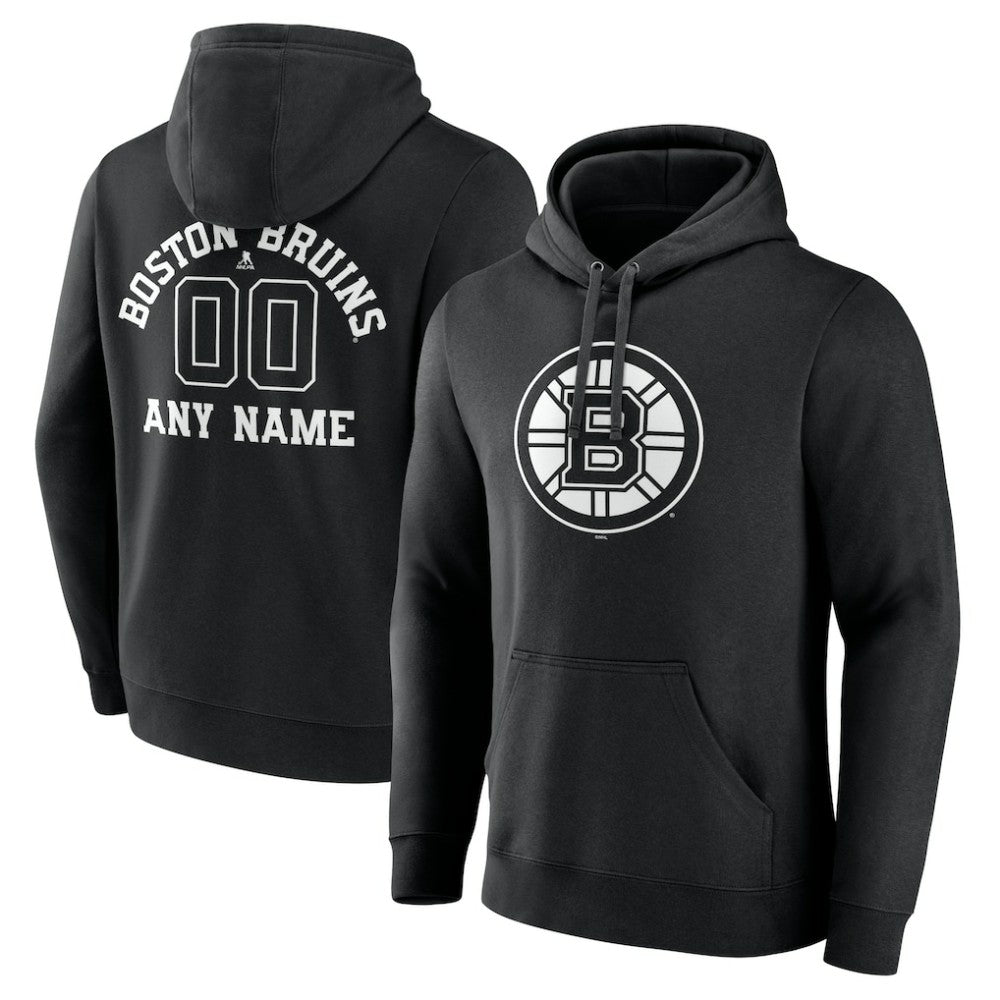 Boston Bruins Personalized Name & Number Monochrome Pullover Hoodie - Black | US 201281429
