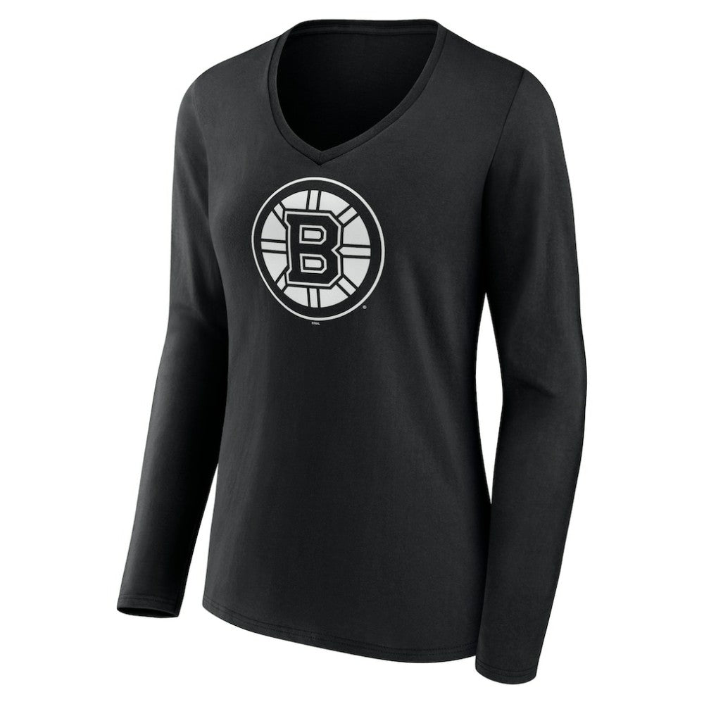 Boston Bruins Women's Personalized Name & Number Monochrome Long Sleeve V-Neck T-Shirt - Black | US 201281431
