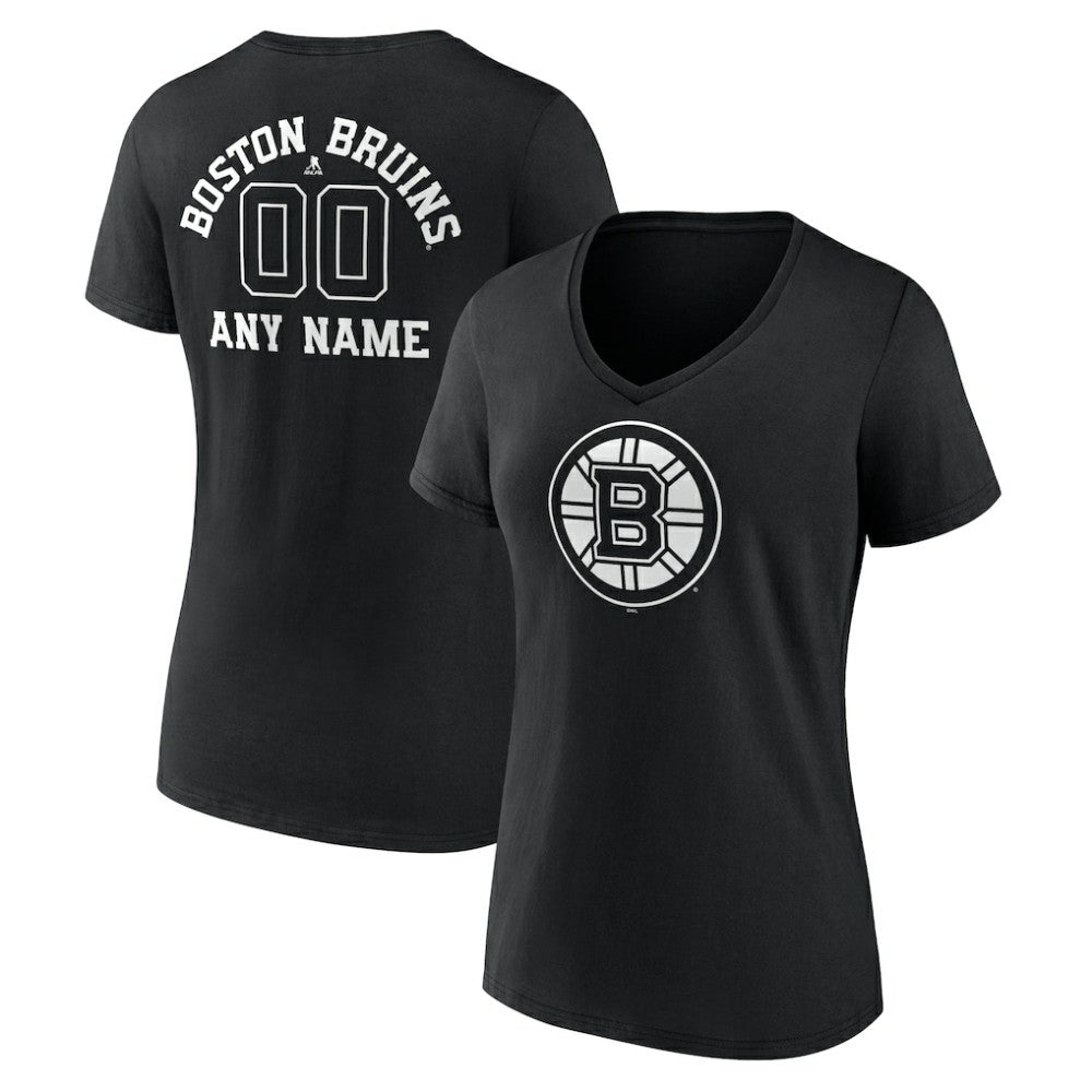 Boston Bruins Women's Personalized Name & Number Monochrome V-Neck T-Shirt - Black | US 201281433
